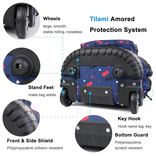 Tilami Rolling Backpack 19 inch with Lunchbox Wheeled Laptop Backpack, Cherry Blue - color: Cherry Blue