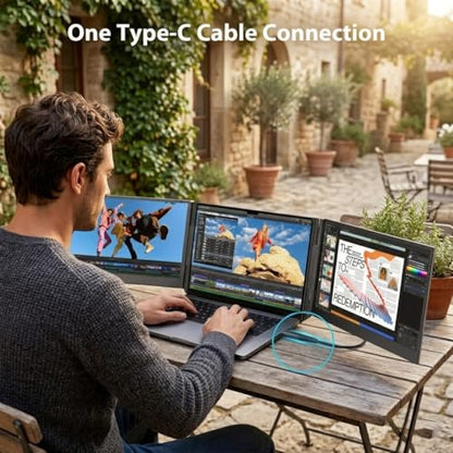 Leudaich One Cable Laptop Screen Extender, 15.6" FHD 1080P IPS Portable Monitor, Ultra-Slim Travel Dual Monitor Fits 13-17" Laptops, Triple Monitor Compatible with Mac/Windows(Driver Required) - size: 15.6''-triple