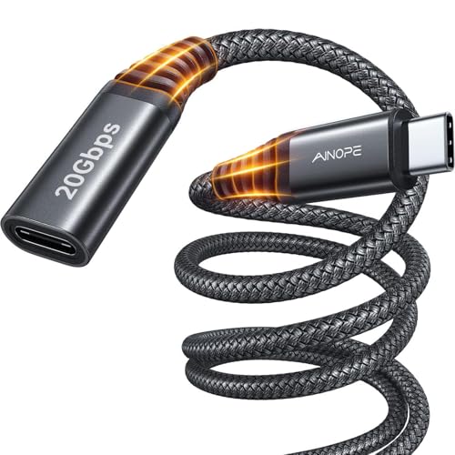 AINOPE USB C Extension Cable, 20Gbps/USB3.2 Fast Transfer USB Type C Extender 240W Charging Compatible with iPhone 16 pro max/PSVR2/USB C Hub/MacBook Air M2 Pro/iPad/Magsafe Charger,10FT,Black - color: Black, size: 10FT