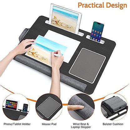 Wdiaodn Adjustable Portable Lap Desk for Laptop with Cushion, Fits Up to 17" Laptop, Computer Tray Table with Tablet & Phone Holder, Foldable Lap Desk for Adults with Mouse Pad & Wrist Rest