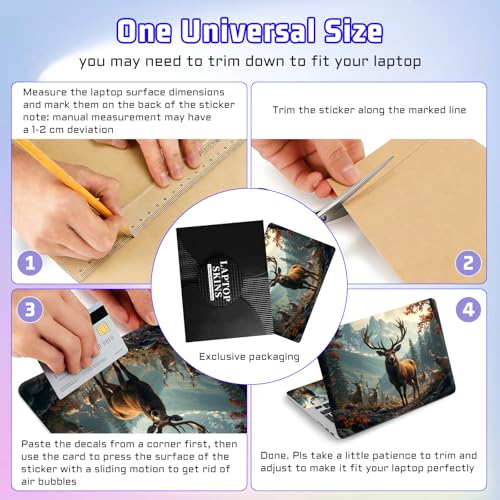 Universal Laptop Skin Sticker Decal, Compatible with MacBook HP Dell Lenovo 12"-15.6", Reusable Vinyl Notebook Cover 3PCS Set, High-Recognition Film-Majestic Forest Deer Mountains - color: Majestic Forest Deer Mountains