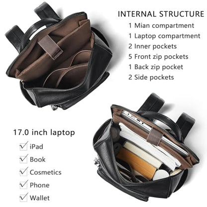 Shrrie Upgraded Large Travel Laptop Backpack with Laptop Compartmetn Fits 17 inch Laptop,Waterproof Vegan Leather Computer Backpack for Women and Men Work Business College - color: Two-tone Black