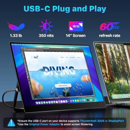 Upperizon Portable Monitor 14 inch 4K 3840X2400 100000:1 100% DCI-P3 OLED HDMI USB-C Travel Monitor for Laptop MacBook PC Surface PS5 Xbox, External Display with Kickstand & Speakers, VESA Compatible - size: 14 inch
