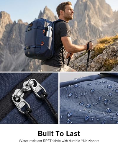 Tolaccea 30L Travel Laptop Backpack TSA Carry-On for Business Trips Commute | 100% RPET Recycled Fabric | EVA-cushioned Laptop Protection | TSA 180° Lay-flat Opening | Reinforced Stability Base Panel - color: Navy