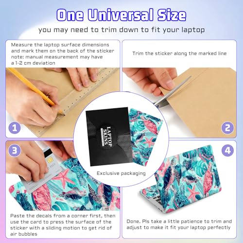 Universal Laptop Skin Sticker Decal, Compatible with MacBook HP Dell Lenovo 12"-15.6", Reusable Vinyl Notebook Cover 3PCS Set, High-Recognition Film-Tropical Sea Turtle - color: Tropical Sea Turtle