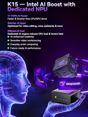 GMKtec K15 AI Mini PC Oculink Intel Ultra 5 125U 32GB DDR5 512GB SSD | Desktop Computer AI Boost, 3X M.2 2280 Storage Expansion, Dual NIC 2.5GbE, HDMI 2.1, USB4 - size: Intel Ultra 5 125U 32GB DDR5 + 512GB