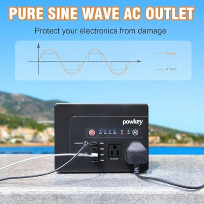 powkey 200W Portable Power Bank with AC Outlet 120V, 146Wh Power Station | Rechargeable Backup Lithium Battery Powered, Pure Sine Wave AC Outlet for Outdoor RV Trip Travel Home Office Emergency - color: Black
