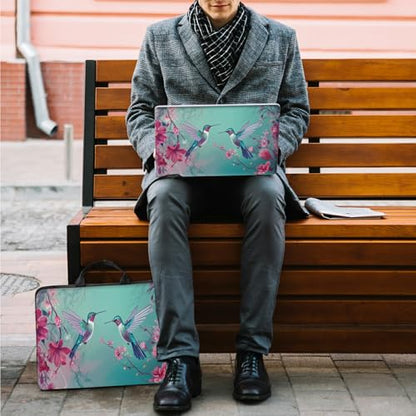 10 inch Laptop Sleeve with Laptop Skin Sticker Set – Slim Protective Case with Smooth Zipper, Lightweight Tablet & Notebook Sleeve for Travel & Daily Carry, Hummingbirds Pink Flowers - color: Hummingbirds Pink Flowers, size: 10 inch