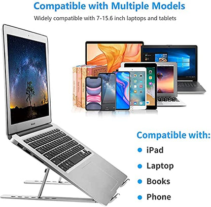 Laptop Stand for Desk, Adjustable 7-Level Aluminum Riser, Ergonomic Notebook Holder, Portable Foldable Laptop Stands Travel for 10-17” Laptops, MacBook, Notebook (Silver) - color: Silver