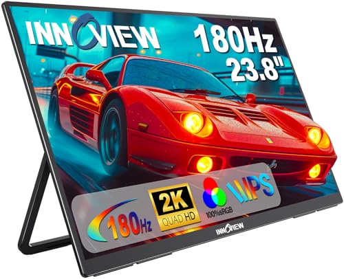 2K 180Hz Portable Gaming Monitor, 23.8" 2560x1440 QHD Fast IPS ∆E<2 100% sRGB Portable Monitor w/180° Adjustable Stand Type-C HDMI Eye Care External Second Screen for Laptop Phone PS4 PS5 Switch Xbox - size: 23.8 Inch