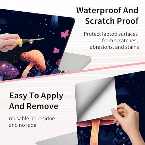 Laptop Skin Sticker 3-Piece Set,Colorful Mushroom | Trim-to-fit 3-piece vinyl set with one 15 x 10.6 in lid skin and two palm-rest decals for many 12-15.6 in laptops - color: Colorful Mushroom