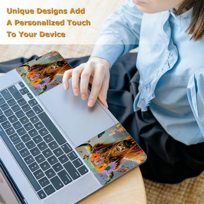 Universal Laptop Skin Sticker with 2 Wrist Pad Decals, 3-Piece Removable Vinyl Laptop Cover, Daisy Highland Cattle Waterproof Anti-Scratch, Easy-Trim Fit for 13.3" 14" 15.6" Laptops - color: Daisy Highland Cattle