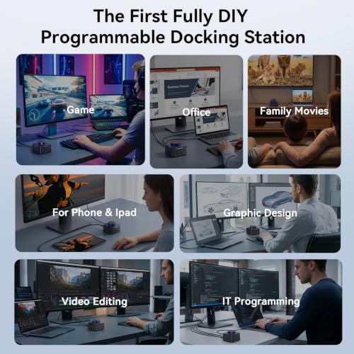 TobenONE Laptop Docking Station Dual Monitor,DIY Programmable Shortcuts | USB C Docking Station with Volume Knob,2×4K HDMI,5 USB,100W PD,Ethernet,SD/TF, Audio,for Multi-Screen Users at Home & Office
