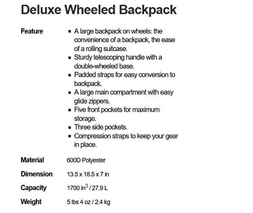 Everest Deluxe Wheeled Backpack, Navy, One Size - color: Navy