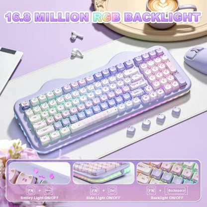 YUNZII C98 Cute Wireless Mechanical Keyboard(Purple Mao, Candy Switch) | Cake Keyboard,99 Keys with Number Pad, MAO Keycaps, BT5.0/2.4G/USB-C,Hot Swap, Gasket Mount, Custom RGB Backlight for Win/Mac - color: Purple MAO, size: Candy Linear Switch