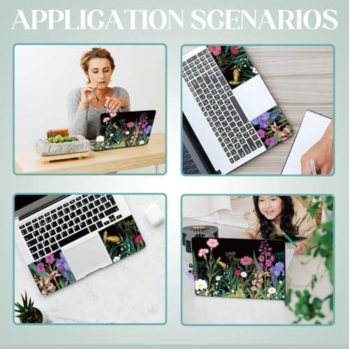 SUPERDANT Wildflower Laptop Skin Black-Backed Laptop Sticker PVC Computer Stickers Dustproof Waterproof Art Decal Protector 12" 13" 13.3" 14" 15" 15.4" 15.6" Notebook Art Decal Black Pink - color: Black+Pink