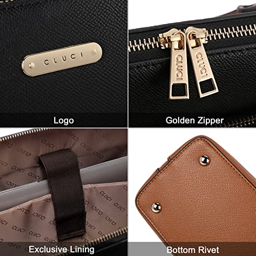 CLUCI Leather Briefcase for Women 15.6 Inch Laptop Business Computer Ladies Stylish Work Handbags Shoulder Bag - color: Black-brown