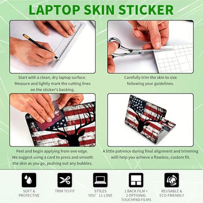Laptop Skin Sticker Decal, Universal Protective Cover Fit 12 13 14 15.6 Inch Notebook, Reusable Water-Resistant Vinyl Decal w/ 2 Wrist Pads for Business Travel Office, Deer Flag - color: Deer Flag