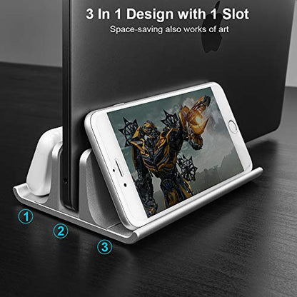 Vaydeer 3-in-1 Aluminum Laptop Stand Vertical Laptop Stand Holder for Desk with Adjustable Dock, Space-Saving Organizer for All MacBook, Surface, Samsung, HP, Dell, up to 17.3 inch - color: Silver