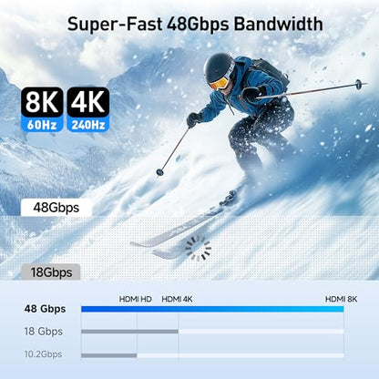 Cable Matters Unidirectional USB C to HDMI 2.1 Cable, 10ft, Black | 4K@240Hz / 8K@60Hz HDR, Max 4K@60Hz on macOS, Thunderbolt 5/4 and USB4 Compatible, for MacBook Pro/XPS/ThinkPad - size: 10 Feet