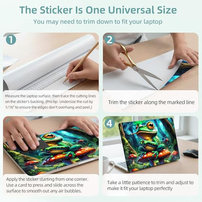 Universal Laptop Skin Decal, 3-Piece Vinyl Protector for 12 13 14 15.6" Notebook, Waterproof Anti-Scratch, Easy Trim & Bubble-Free Finish, Frog Smoking on Top of Mushrooms - color: Frog Smoking on Top of Mushrooms