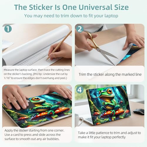 Universal Laptop Skin Decal, 3-Piece Vinyl Protector for 12 13 14 15.6" Notebook, Waterproof Anti-Scratch, Easy Trim & Bubble-Free Finish, Frog Smoking on Top of Mushrooms - color: Frog Smoking on Top of Mushrooms