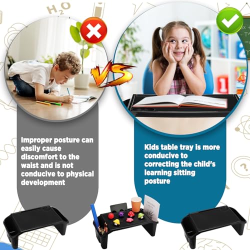 Leinuosen 6 Pcs Kids Lap Desk Tray with Storage Plastic Breakfast Laptop Trays with Side Pockets and Slot Portable Lap Bed Table for Writing Eating Game Classroom Snacks Boy Girl (Black) - color: Black