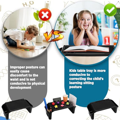 Leinuosen 6 Pcs Kids Lap Desk Tray with Storage Plastic Breakfast Laptop Trays with Side Pockets and Slot Portable Lap Bed Table for Writing Eating Game Classroom Snacks Boy Girl (Black) - color: Black