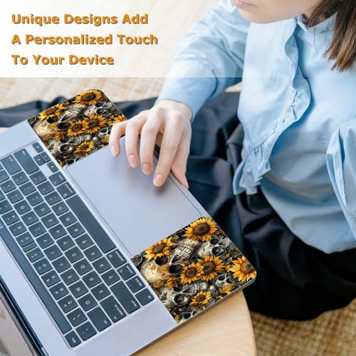 Universal Laptop Skin Sticker with 2 Wrist Pad Decals, 3-Piece Removable Vinyl Laptop Cover, Sunflower Skulls Waterproof Anti-Scratch, Easy-Trim Fit for 13.3" 14" 15.6" Laptops - color: Sunflower Skulls