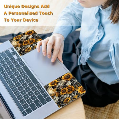 Universal Laptop Skin Sticker with 2 Wrist Pad Decals, 3-Piece Removable Vinyl Laptop Cover, Sunflower Skulls Waterproof Anti-Scratch, Easy-Trim Fit for 13.3" 14" 15.6" Laptops - color: Sunflower Skulls