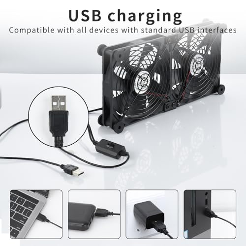 ELUTENG Dual AC USB Computer Fan 140mm USB Fans for Cooling 3 Speed Control 12V Computer Fan with AC Plug for Laptop Receiver DVR PlayStation Xbox Desk Computer Cabinet Cooling - size: 140mm