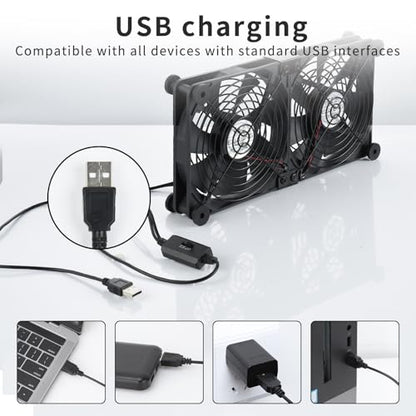 ELUTENG Dual AC USB Computer Fan 140mm USB Fans for Cooling 3 Speed Control 12V Computer Fan with AC Plug for Laptop Receiver DVR PlayStation Xbox Desk Computer Cabinet Cooling - size: 140mm