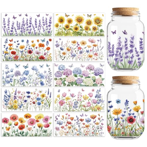Butterfly and Flower UV DTF Cup Wraps, 10 Sheets Transfer Sticker | Waterproof UV DTF Stickers, Custom Vinyl Decals for 16oz Coffee Cups Tumblers Bottles Mugs, DIY Gifts & Crafts - style: Butterflies and Flower Bushes