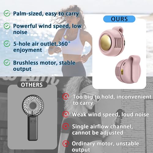 Portable Clip-On Fan, Mini USB Rechargeable 360° Rotatable Fan, Personal Fan 3-Speed Silent Mini Bladeless Fans (1 pack（Pink）) - color: 1 pack（Pink）