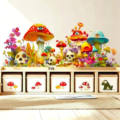 Trippy Mushroom Wall Decal Psychedelic Skull Floral Border Decor Sticker | Hippie Skull Wall Stickers, Peel and Stick Removable Flowers Vinyl Home Decor Art for Bedroom Living Room Classroom Office - style: Mushroom#3