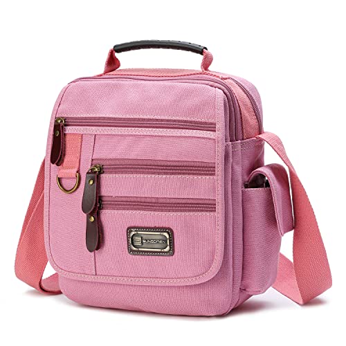 Mens bag Canvas Shoulder Bag Small Messenger Crossbody Bag Work Bag Vintage Multi-function - color: Pink