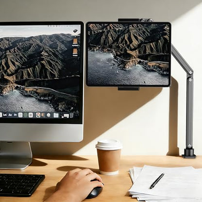 Tablet Stand for Desk, Adjustable iPad Holder for Bed, 4.7"-15.6" | 360° Rotation, Sturdy Aluminum Tablet Arm Mount for iPad Pro/Air/Mini, iPhone, Galaxy Tab, for Kitchen, Work, Video Call - size: 3 Arm-Up to 15.6"