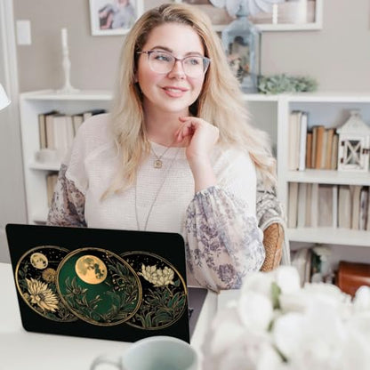 PLIGREAT Vintage Flowers Laptop Decal Sticker Skin Cover, Moon Laptop Sticker Skins Decal Fits 12" 13" 13.3" 14" 15" Laptops Universal Removable Vinyl Notebook Art Protector Netbook PC Cover Decal