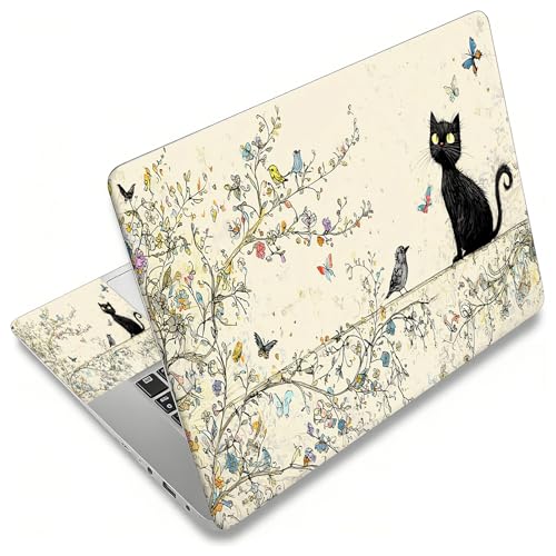Laptop Skin Sticker Decal, Universal Reusable Vinyl Laptop Cover for 12" 13" 13.3" 14" 15" 15.4" 15.6" Notebook PC, Reusable Waterproof Scratch-Resistant with 2 Wrist Pads,Cute Black Cat - color: Cute Black Cat
