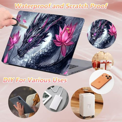 Laptop Skin Sticker Decal 12" 13" 13.3" 14" 15" 15.6",Waterproof Scratch Resistant Vinyl,Reusable Easy to Apply,for MacBook HP Dell Notebooks Netbooks Laptop,2 Wrist Pads,Black Dragon Lotus - color: Black Dragon Lotus