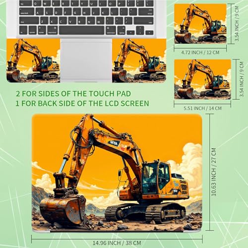 Laptop Skin Sticker Decal, Universal Protective Cover Fit 12 13 14 15.6 Inch Notebook, Reusable Water-Resistant Vinyl Decal w/ 2 Wrist Pads for Business Travel Office, Excavator Sunset - color: Excavator Sunset