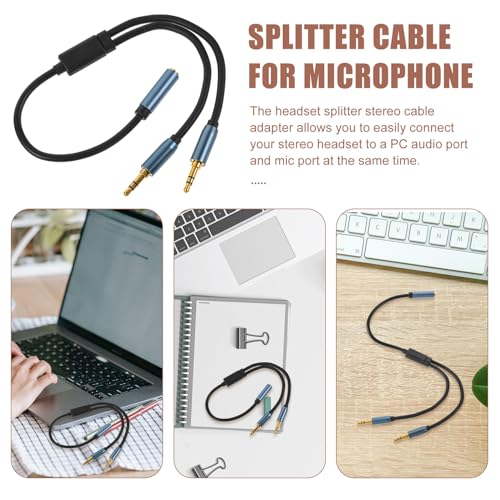 Y Splitter Cable Headset Jack Adapter Cord with Strain-Relief Rings and Label Stereo Earphone Splitter for Audio and Microphone Input Compatible with Laptops and Smartphones