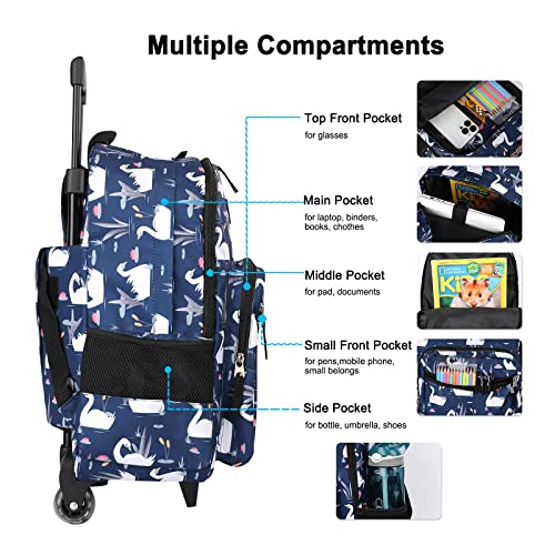 Tilami Rolling Backpack 18 inch Double Handle Wheeled Boys Girls Travel School Children Luggage Toddler Trip - color: Swan Blue