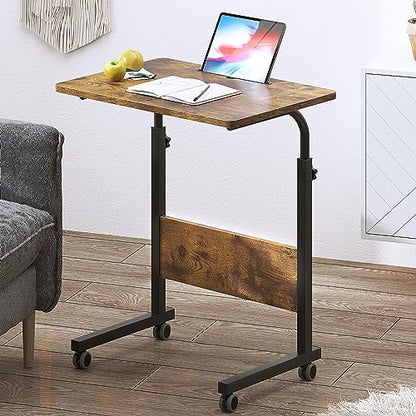 DlandHome 23.6 Inches Rolling Desk with Wheels Adjustable Height, Retro | Mobile Standing Desk Small Side Table Portable Laptop Cart PC Table, C-Shaped Bed Couch End Tables, Livingroom Bedroom - color: Retro Style, size: 23.6 Inch