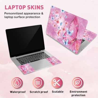 PLIGREAT Pink Butterfly Laptop Skin Sticker Decals, 12" 13" 13.3" 14" 15 inch Laptop Universal Vinyl Notebook Art Protector Cover Decal Netbook PC Personalized Floral Skin Stickers - color: Pink Butterfly