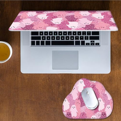 Laptop Skin Sticker Decal 15-15.6 Inch with Cute Mouse Pad, Universal Reusable Vinyl Sticker for 12.1 13 13.3 14 15.4 Inch Netbook and Notebook PC, Pink Glitter Ghost - color: Pink Glitter Ghost