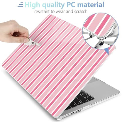 MEEgoodo Case for M5/M4/M3/M2 MacBook Air 15 inch Case 2026 2025 2024 2023, Laptop Shell Fit Model (A3448/A3241/A3114/A2941) for MacBook Air 15.3-inch, Light Pink&White Stripes - color: Light Pink&White Stripes