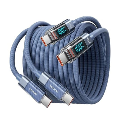 toocki USB C to USB C Cable with LED Display 100W 6.6ft, 2Pack | Fast Charging, Nylon Braided, Blue, Compatible with iPhone 17/16, MacBook Pro, Galaxy S25 - color: Blue, size: 6.6+6.6ft
