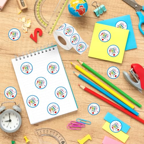 Haooryx Back to School Stickers - 500Pcs Welcome to 1st Grade Laptop Water Bottle Sticker Rolls First Day of School Self Adhesive Activity Pad Student Teacher Scrapbook Supplies Greeting Card Making - style: Welcome to 1st Grade