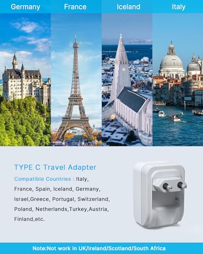 VINTAR 3 Pack European Travel Plug Adapter, Type C Foldable Plug to Europe | 2 AC Outlets 3 USB Ports(2 USB C), International Power Adapter for US to Most EU Euro Italy Spain France, Travel Essentials - style: 17W-Type C - Most of Europe-3 Pack